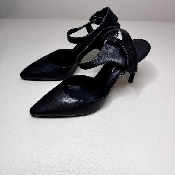Nine West Black Leather Pointy Toe Pumps W/ Ankle Strap Women's 8.5 - Picture 6 of 8